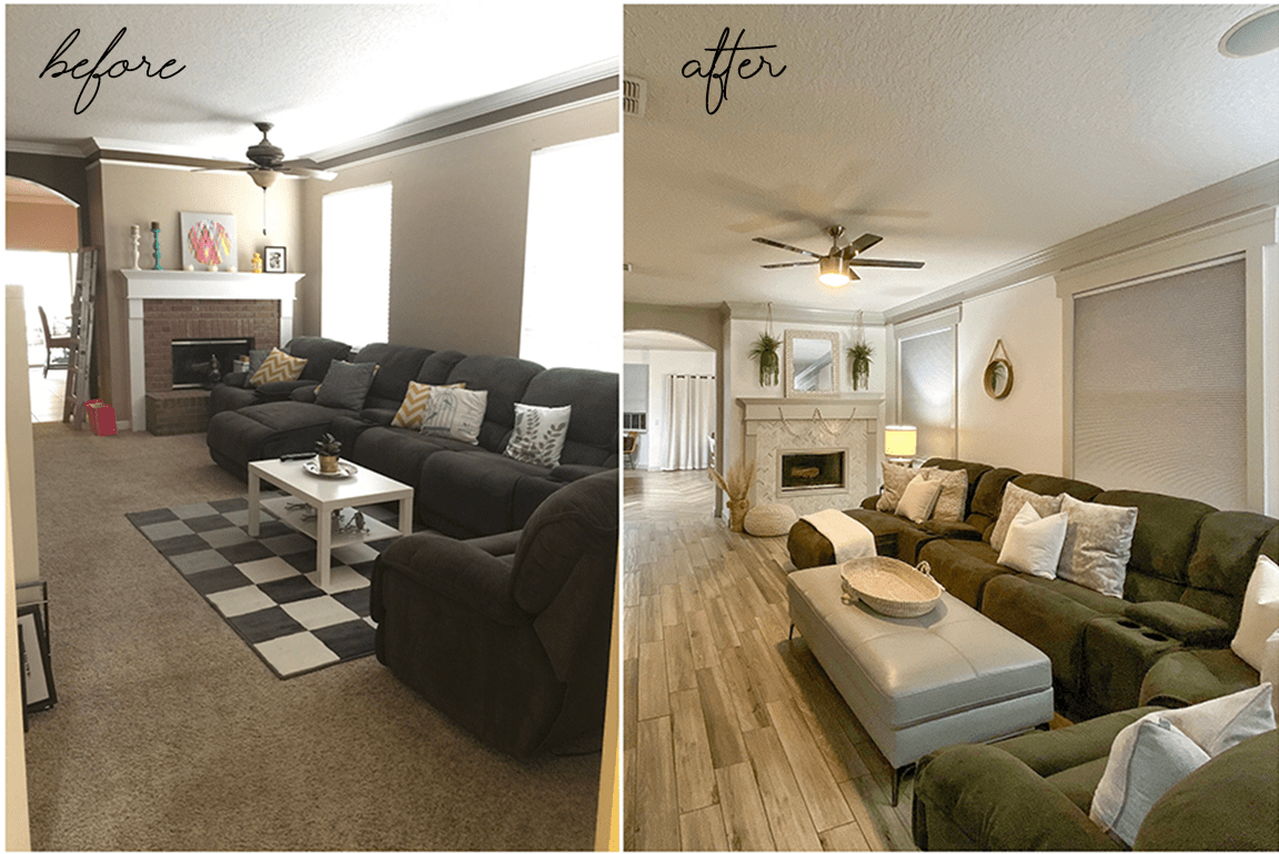 living room decor before and after